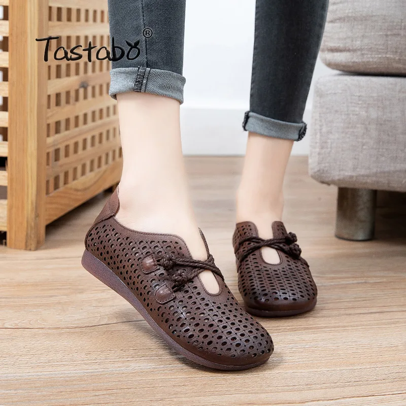 Женские туфли на плоской подошве винтажные ручной работы из натуральной кожи с