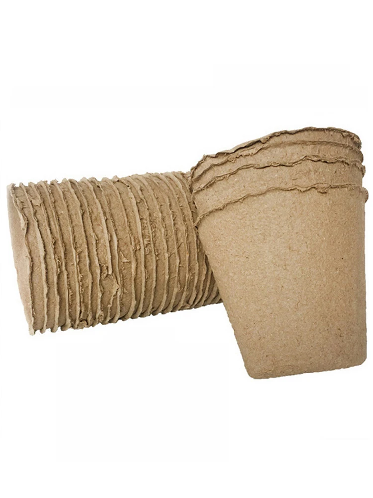 

50pcs Biodegradable Seedling Pots Paper Plant Starters Seedling Starters Cups Eco-friendly Nursery Plates Home Garden