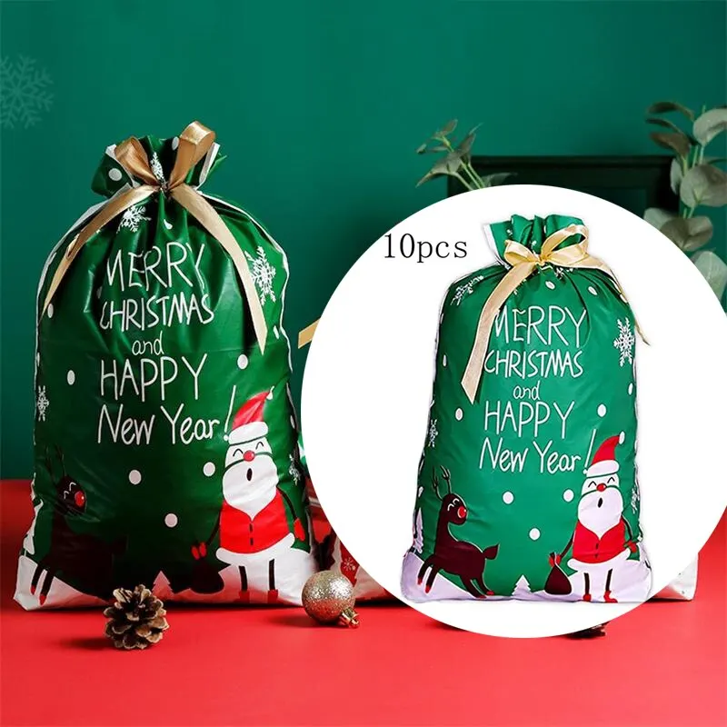 

10pcsMerry Christmas Candy Bag Santa Gift Bag Snowflake Drawstring Bag Christmas Decorations for Home New Year 2022