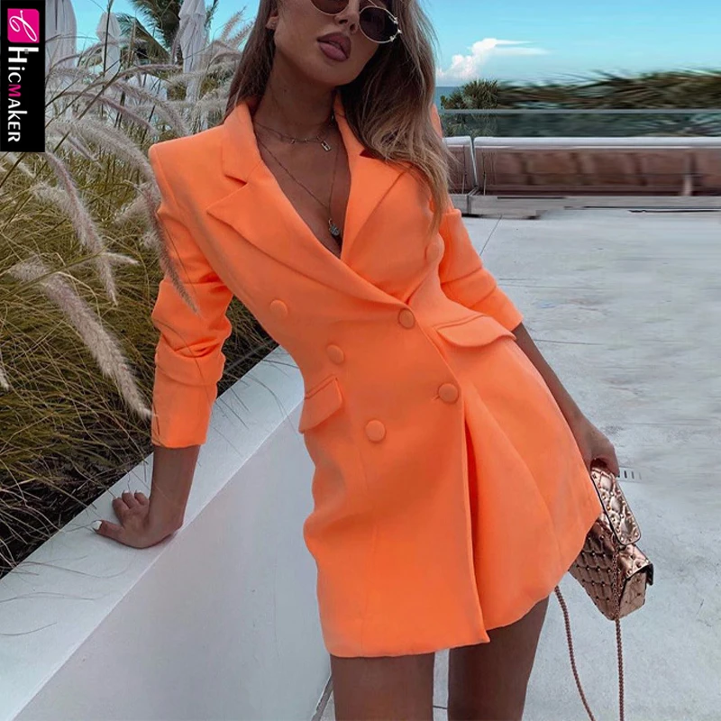Женский двубортный блейзер с длинным рукавом платье зазубренным воротником