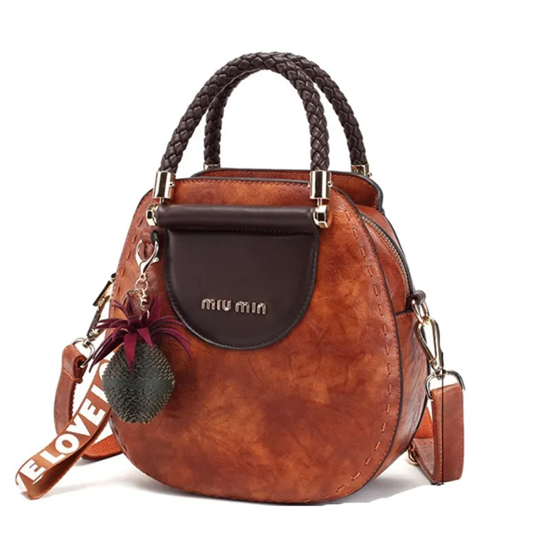 

Women Bag 2020 Split Oil wax Leather Retro Ring Personality Fashion Designer Luxury New Handbag Crossbody Messenger Shoulder Bag