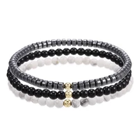 simple 2pcsset beaded hematite bracelet men 8mm lava matte stone bead charm men bracelet sets jewelry gift pulsera hombre
