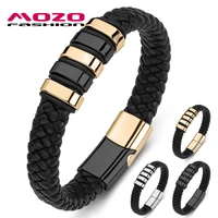 male bracelet braided genuine leather stainless steel trendy punk bangle collocation jewelry