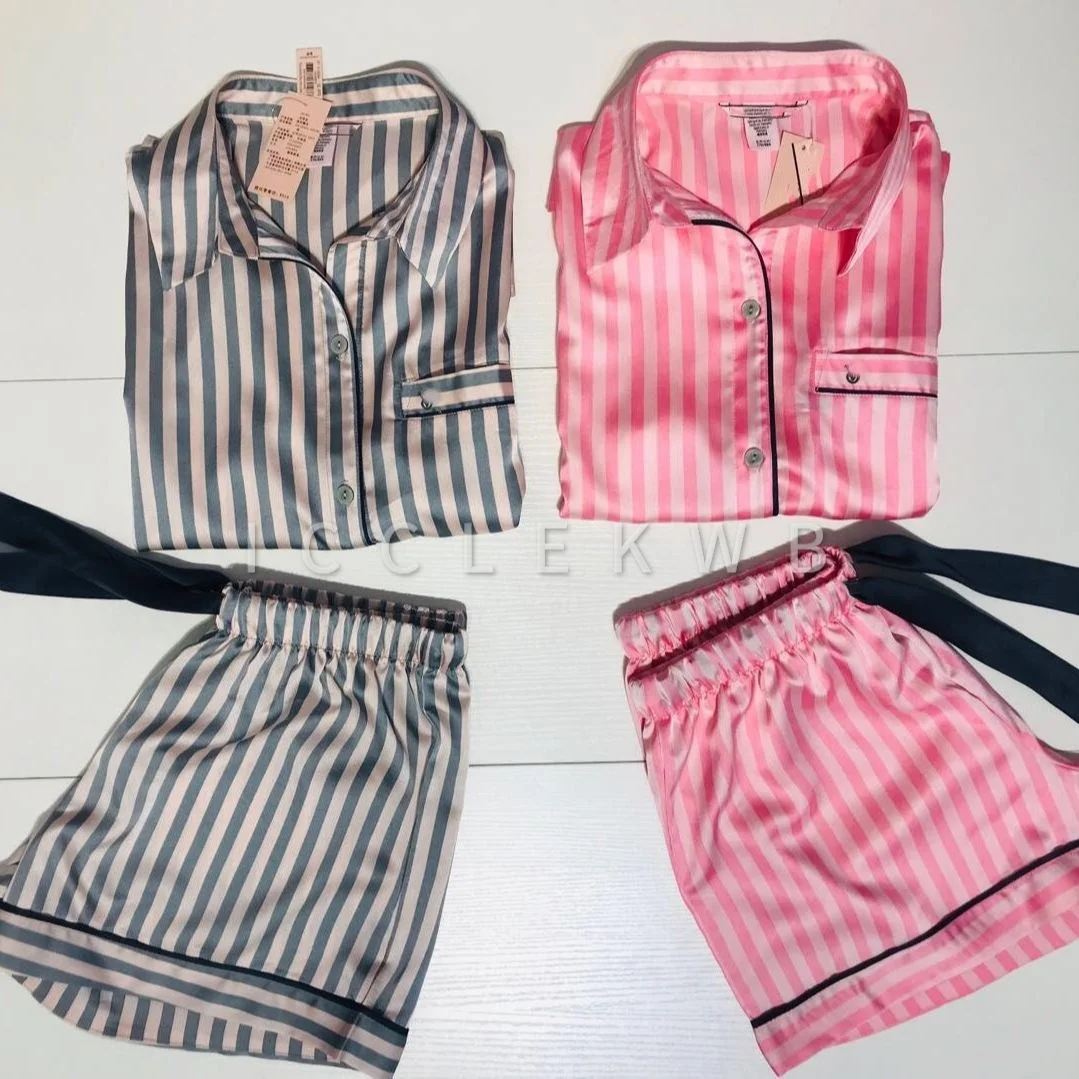 

Spring And Summer Women's Pajamas Suit Short-Sleeved Women's Home Clothes Pink Striped Pajamas Sexy Cute Pajamas