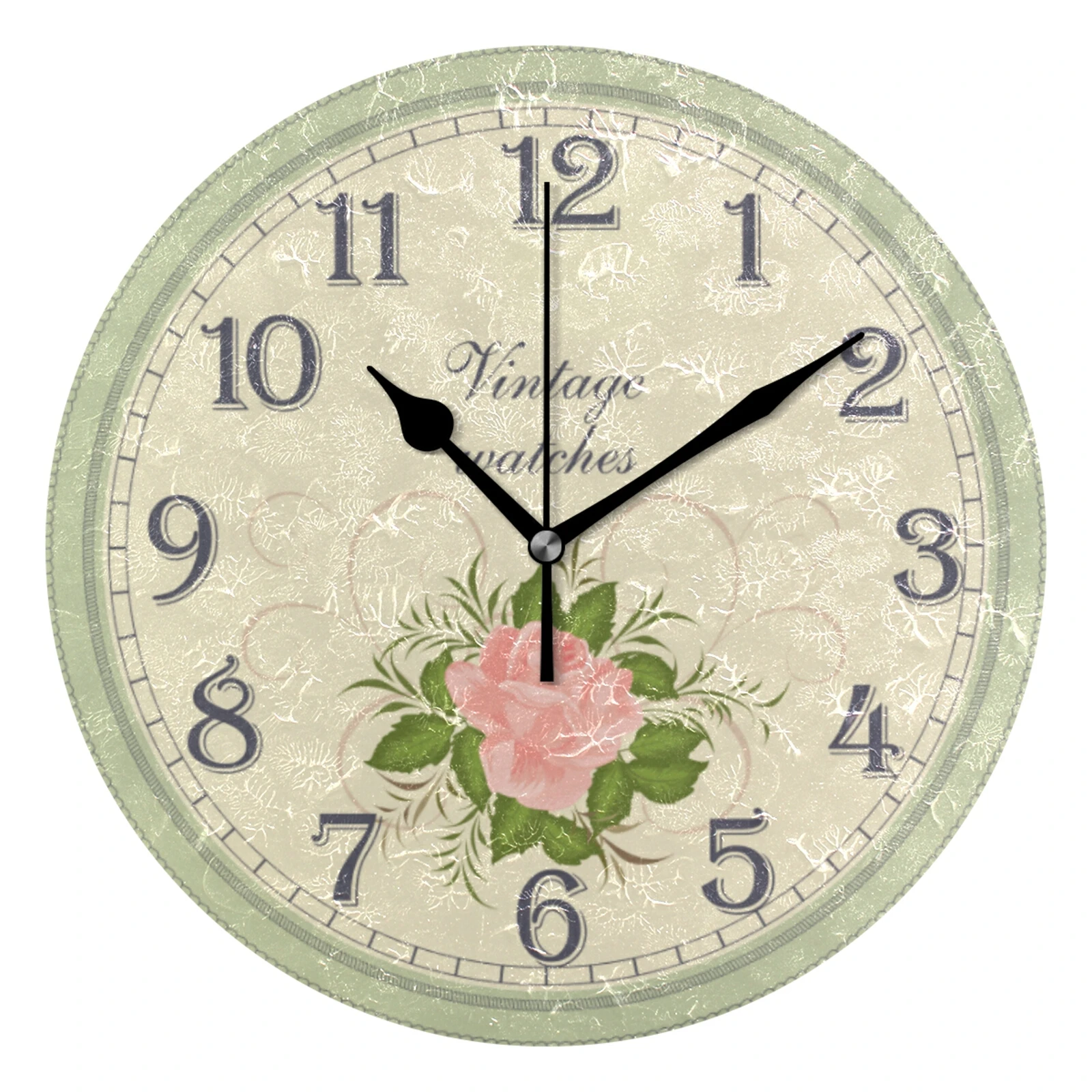 

Antique Rose Flowers Printed Silent Round Wall Clock Hanging Wall Watch Quiet Desk Clock For Living Room Bedroom Modern Decor