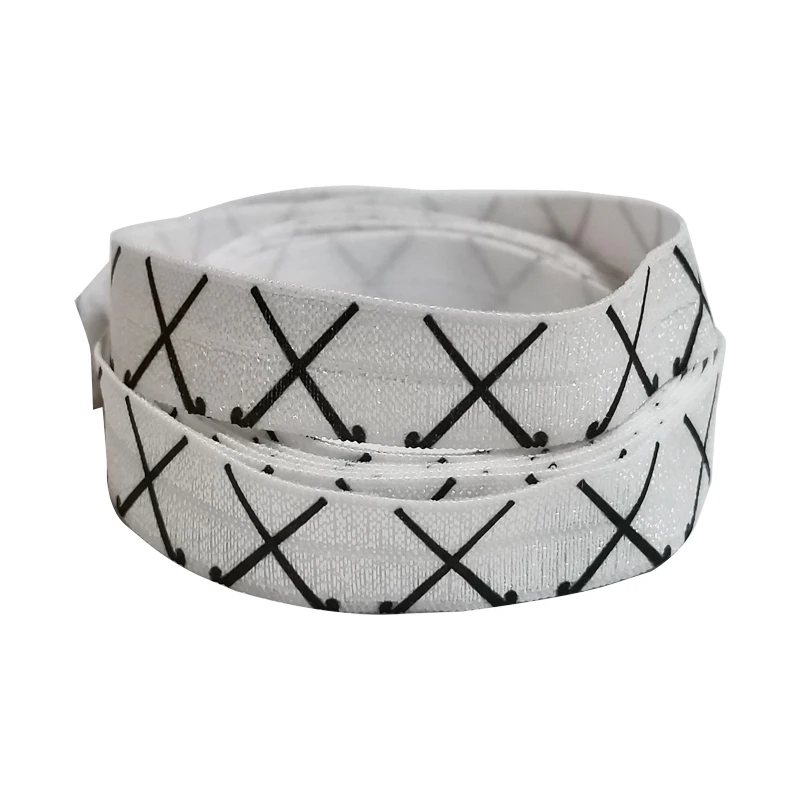 

50yards/lot 5/8" 16mm Hockey Printed Fold Over Elastic Ribbon Webbing Gift DIY Hair Bows Accessories