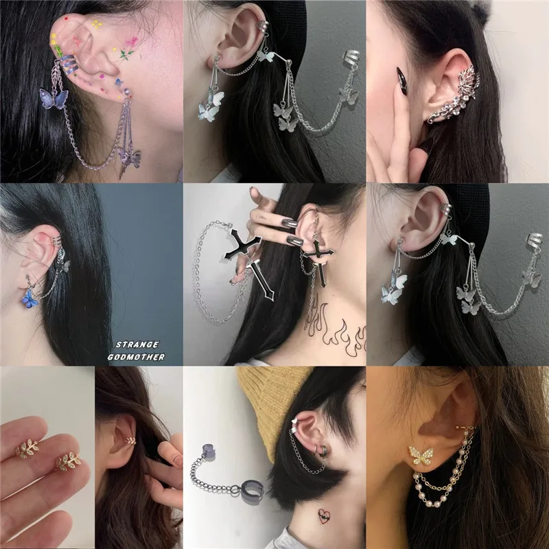 

Fashion Gold Leaf Clip Earring For Women Without Piercing Puck Rock Vintage Crystal Ear Cuff Girls Famale Jewerly Earrings Gifts