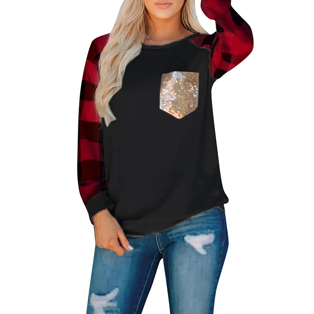 Женская толстовка в стиле Харадзюку Повседневная Клетчатая блуза с круглым