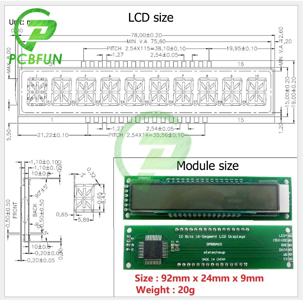 10-битный 16-сегментный ЖК-дисплей модель DM8BA10 DC 5V TM1622 модуль ЖК-дисплея с голубым