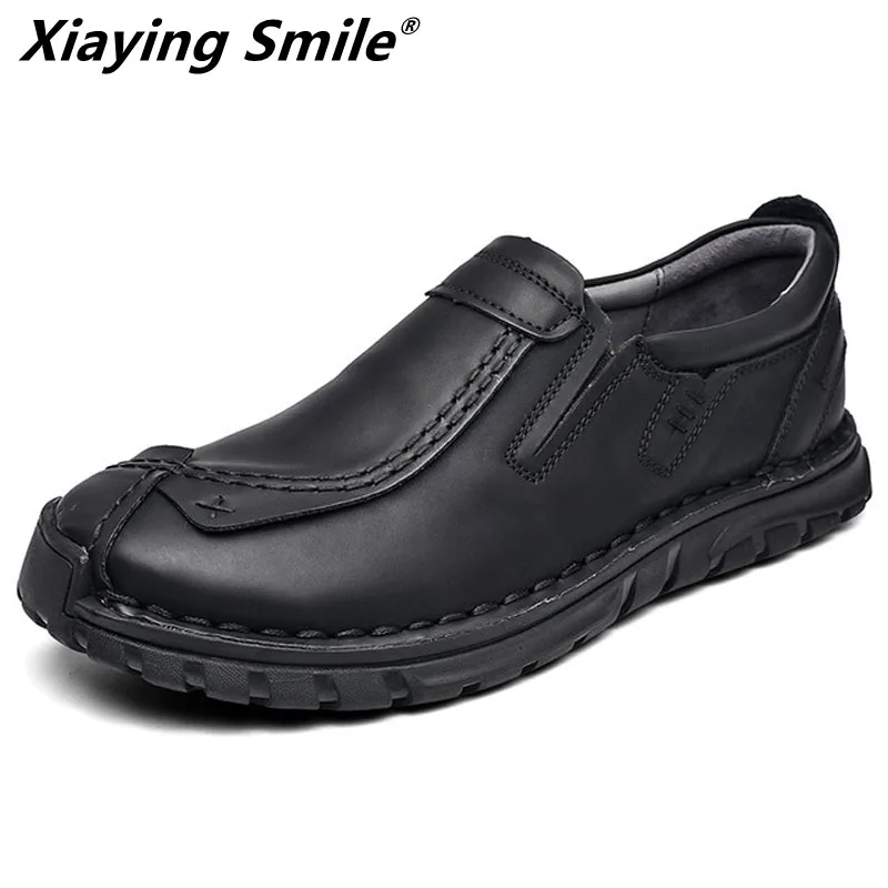 Мужские кожаные туфли на шнуровке черные повседневные из натуральной кожи обувь