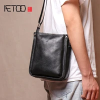 aetoo top layer cowhide casual mens shoulder bag leather messenger bag multi compartment trendy mens bag