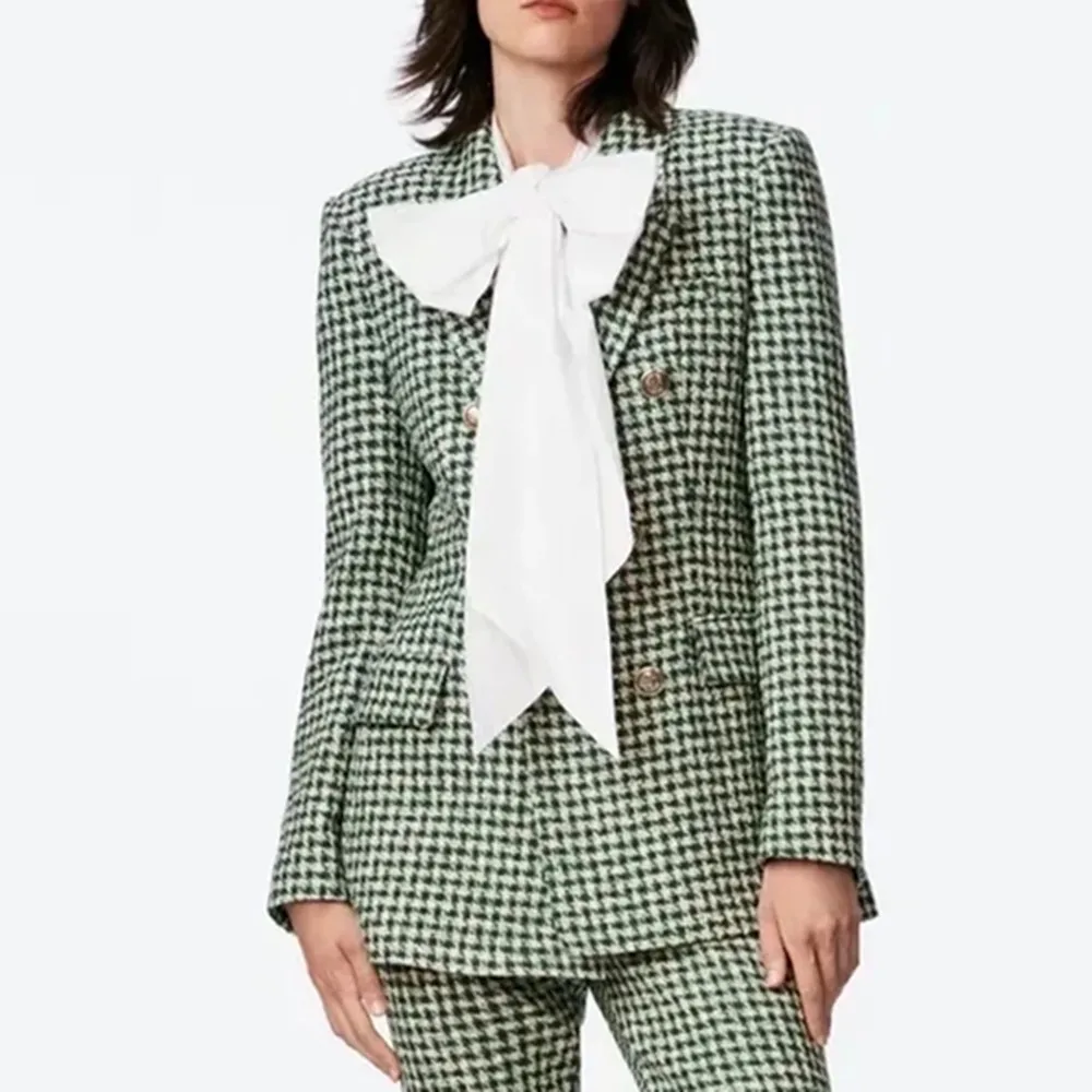 

Women Blazer Jacket 2021 Vintage Texture Double-Breasted Elegant Blazer Women Clothing Long Sleeve Top Fashion Female Outerwear