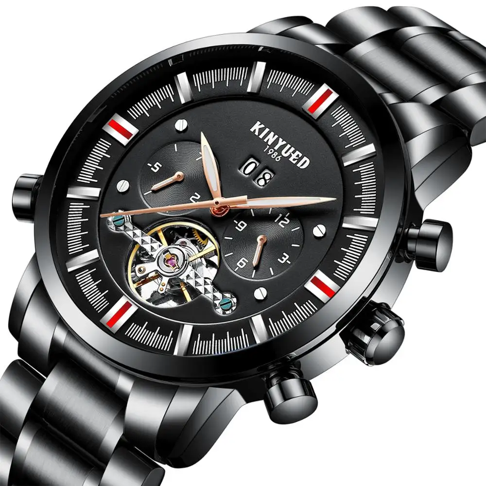 KINYUED мужские часы Tourbillon механические наручные роскошные нержавеющая сталь 30 м