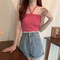womens tank top summer sleeveless crop top female clothing slim knitted vest sexy backless halter cami y2k fashion streetwear