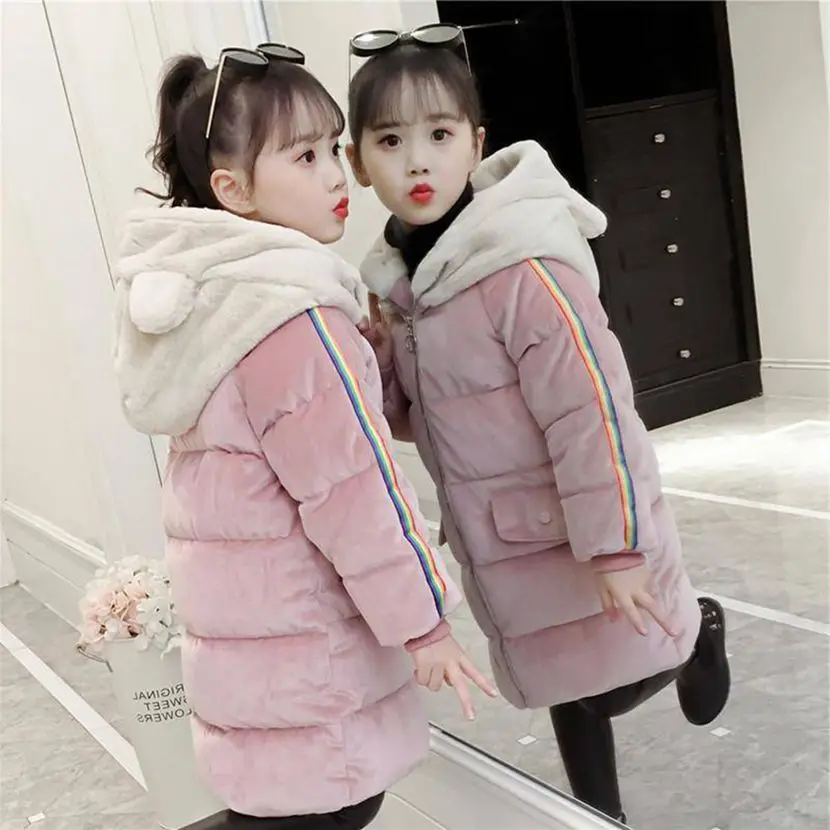 

Girls Jacket Autumn Winter Clothes Children's Thicken Padded Medium Long Outdoor Hooded Coat Kids Parka Clothing Cute Overcoat