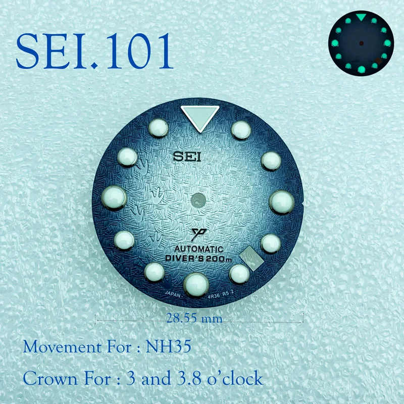 

NH35 New Modified Watch Literal C3 Luminous Dial Watch Dial SKX007 Small Millimeter 28.5mm Abalone NH35 Universal SEI.101