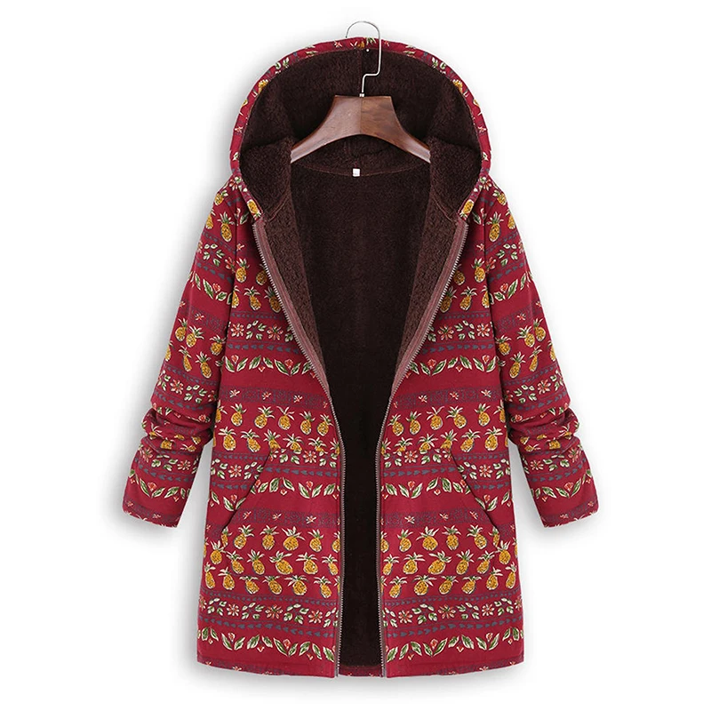 Everkaki Boho зимнее пальто куртка Женская Плюс Размер Толстая бархатная молния с капюшоном карманы пальто куртки женские осень зима