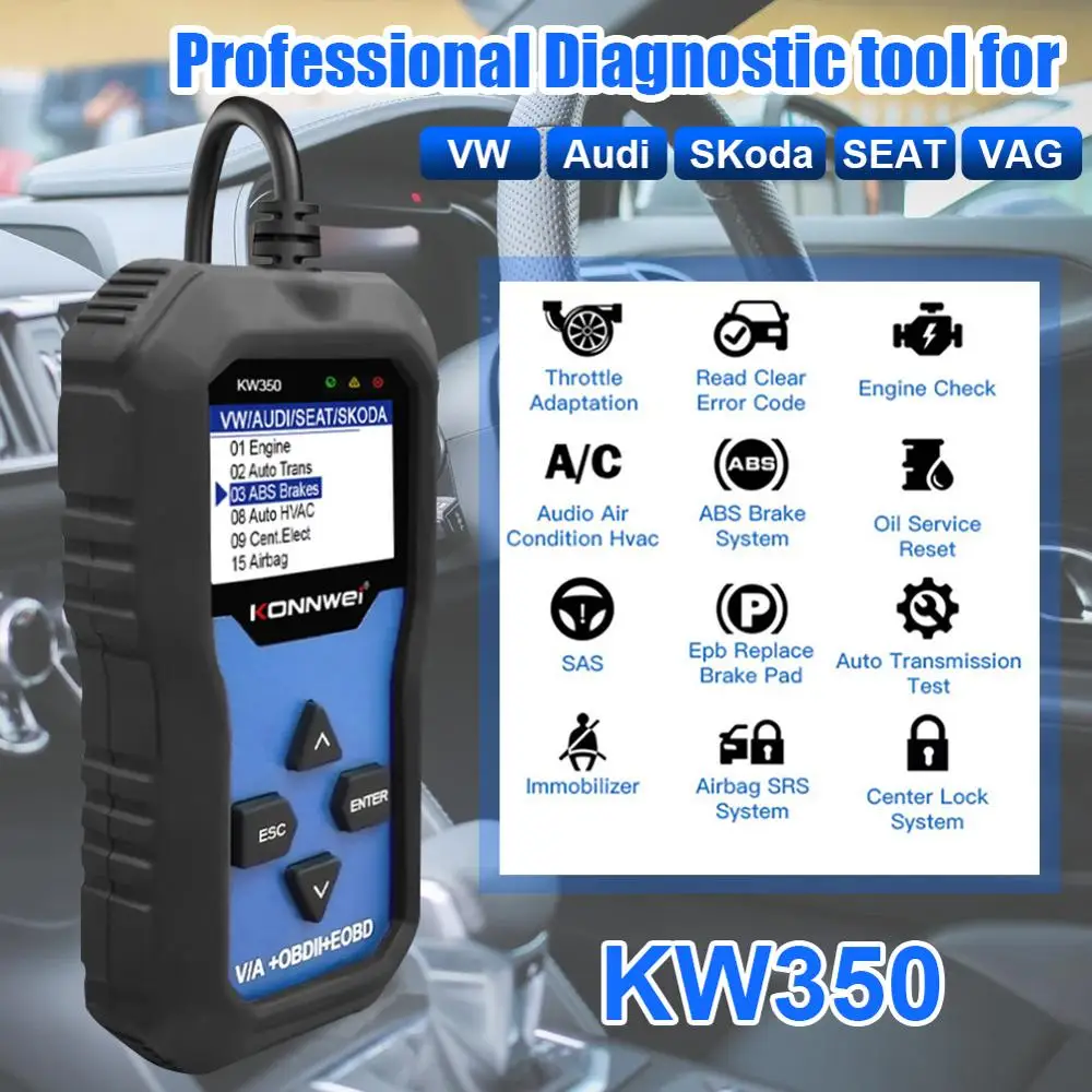 Автомобильный сканер KONNWEI KW350 OBD2 считыватель кодов автомобильный