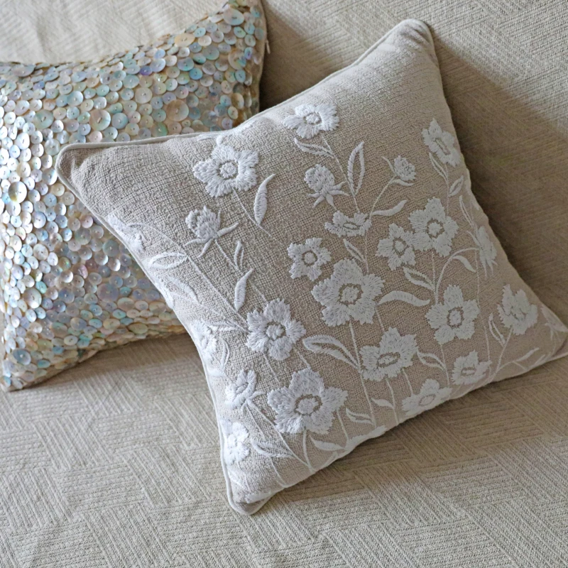 

Countryside Natural Butterfly Flower Embroidery Sofa Cushion Cover Cotton Linen Bedroom Decoration Pillow square Lumbar Pillow