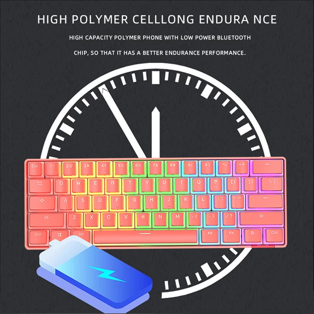 

STK61 Mechanical Keyboard 61 5.0 Keys Wireless Wired Gaming Keyboard PBT Material For Win8/Win10/Android/MAC