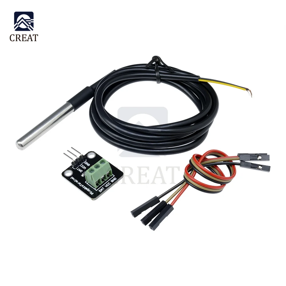 DS18B20 Temperature Sensor Module Kit Waterproof 100CM Digital Cable Stainless Steel Probe Terminal Adapter For Arduino | Электронные