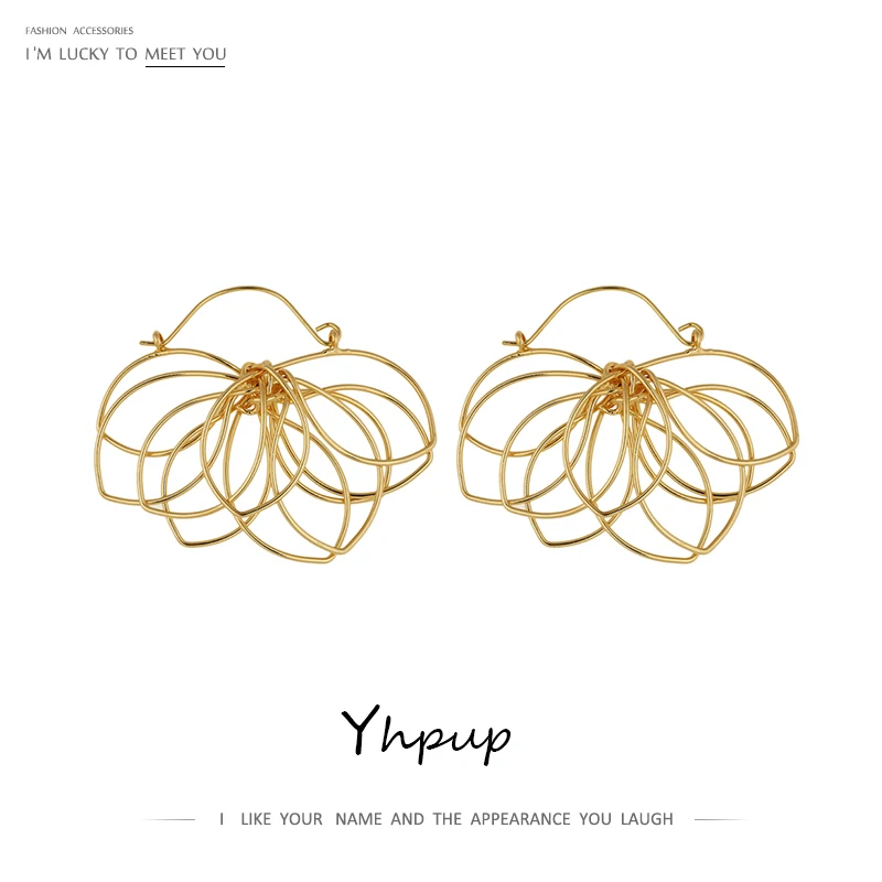 Модные металлические фирменные серьги Yhpup ручной работы с цветами и растениями