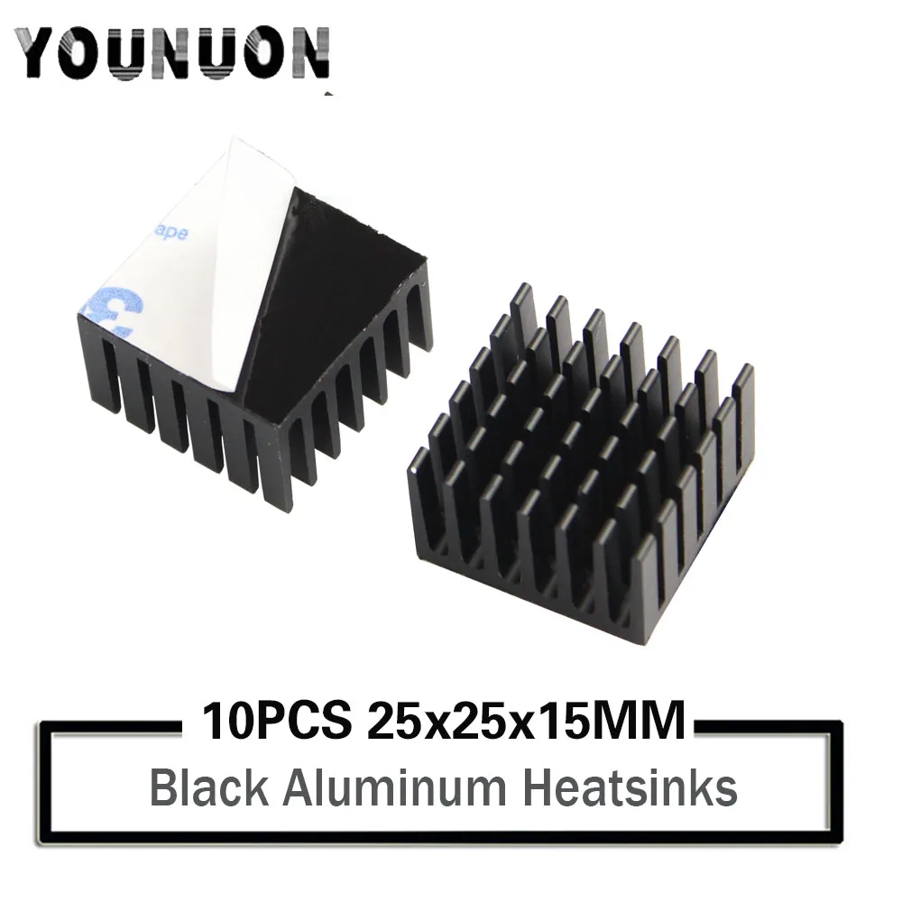 10pcs YOUNUON 25mm 25x25x15mm Aluminum Heatsink Heat Sink Radiator Cooling cr For Electronic Chip IC LED With Thermal Conductive