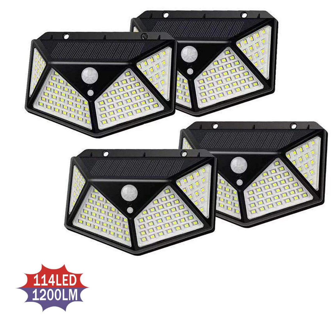 4PCS 114LED 4/Redmi 2/1 шт. 100/114LED солнечное освещение для улицы и Водонепроницаемый 4-сторонняя лампа на солнечной энергии солнечных лучей на солнечных батареях лампа движения PIR Сенсор настенный светильник декора сада - Испускаемый цвет: 4PCS 114LED
