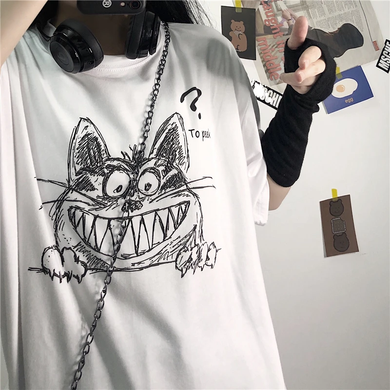 

Футболка Мужская/женская с принтом кошки, в готическом стиле