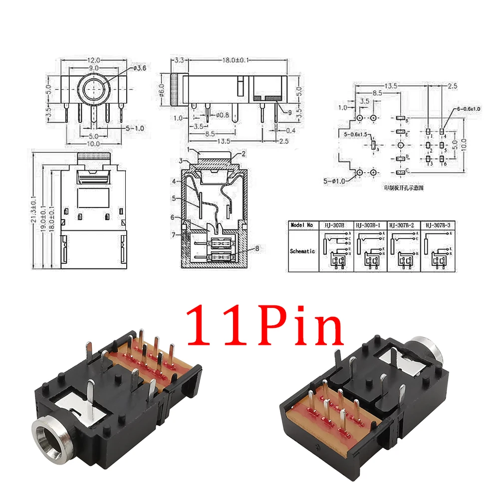 10 шт. PJ-307 3 5 мм разъем стерео аудио для наушников PJ307-5P PJ307-8P PJ307-11Pin двухканальный