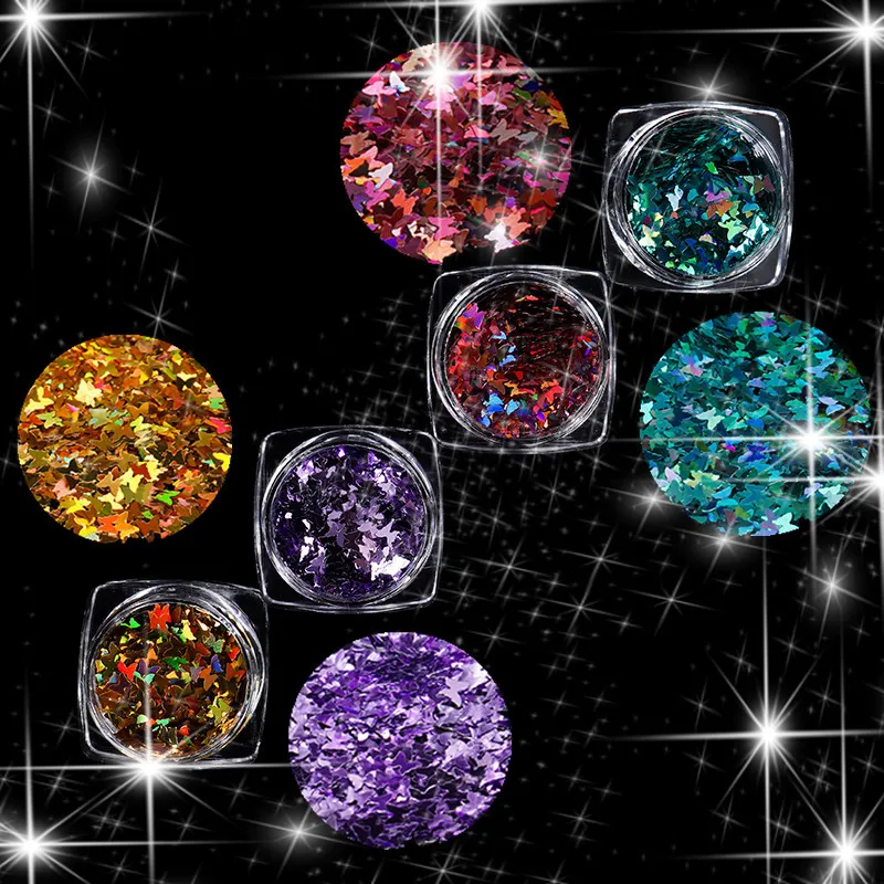 

1Box Holographic Butterfly Heart Shapes Glitter Flakes Nail Rhinestones Sparkly 3D Colorful Sequins Manicure Nail Art Decoration