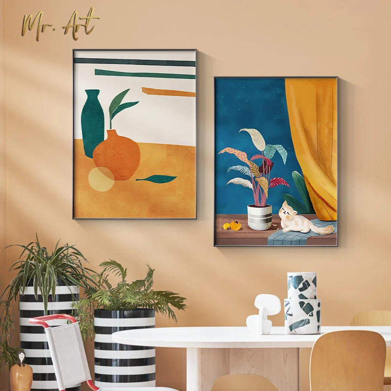 

Plant Canvas Painting Cartoon Potted Green Leaves Poster Print Artistic Home Decoration Modern Living Room Dining Room Picture