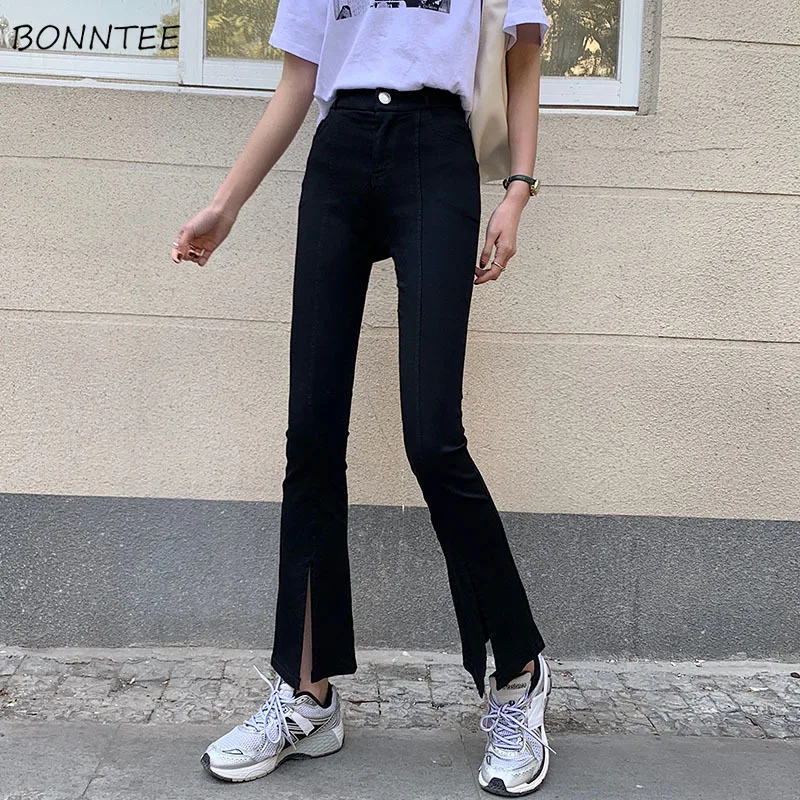 

Jeans Women Summer Casual Denim Vintage Streetwear Split-fork Design Pockets Elegant All-match Breathable College Sweet Skinny
