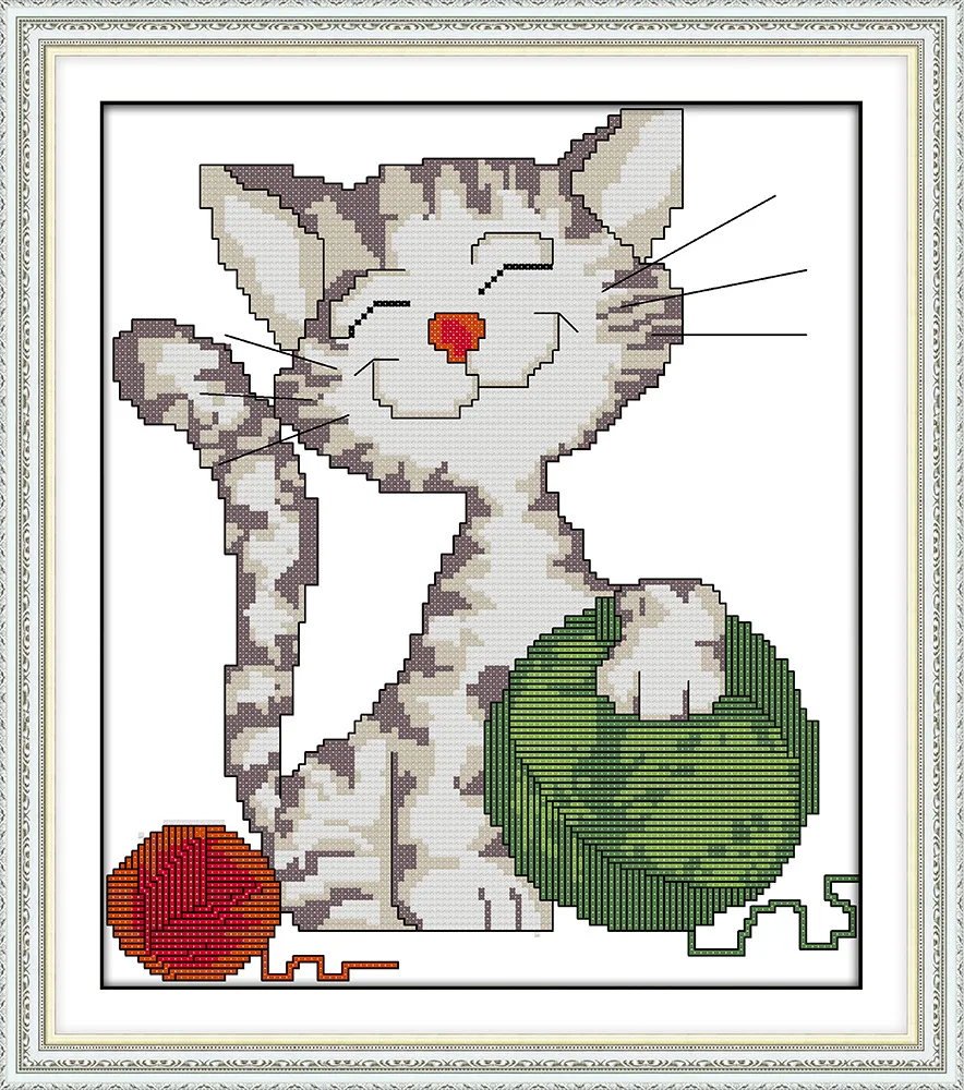 Joy Sunday The little cat playing ball of yarn Counted Chinese Cross Stitch Kits printed Cross-stitch set Embroidery Needlework | Дом и сад