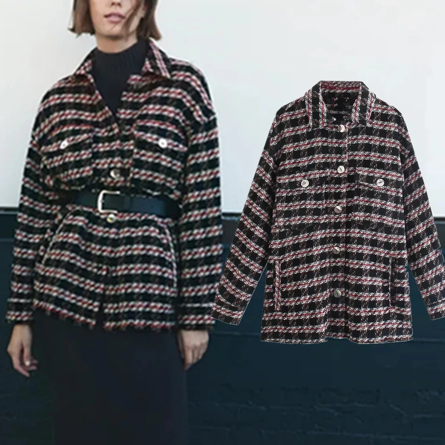 

Jenny&Dave Indie Folk Vintage Texture Pockets Loose Blouse Shirt Women Oversize Boyfriend Tweed Loose Winter Blouse WomenTops