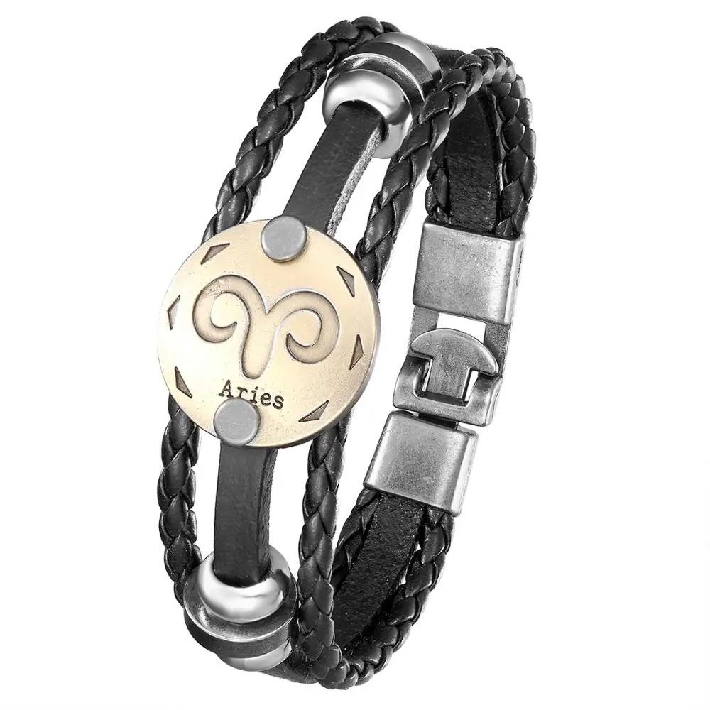 Мужской кожаный браслет 12 знаков зодиака в стиле ретро | Украшения и аксессуары
