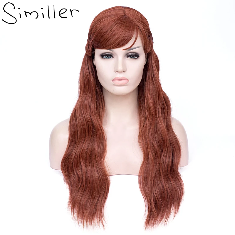 

Similler Long Synthetic Wigs for Women Cosplay Wavy Hair with Bangs Braid High Temperature Fiber Dark Orange Wig 70cm