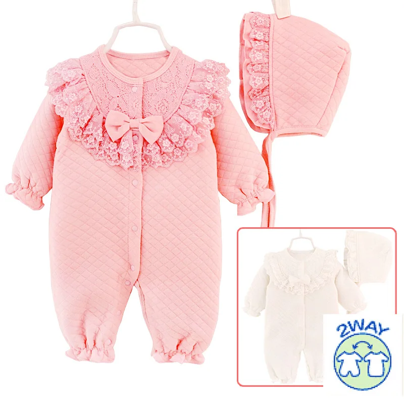 Новый хлопковый кружевной комбинезон для маленьких девочек на осень и зиму с