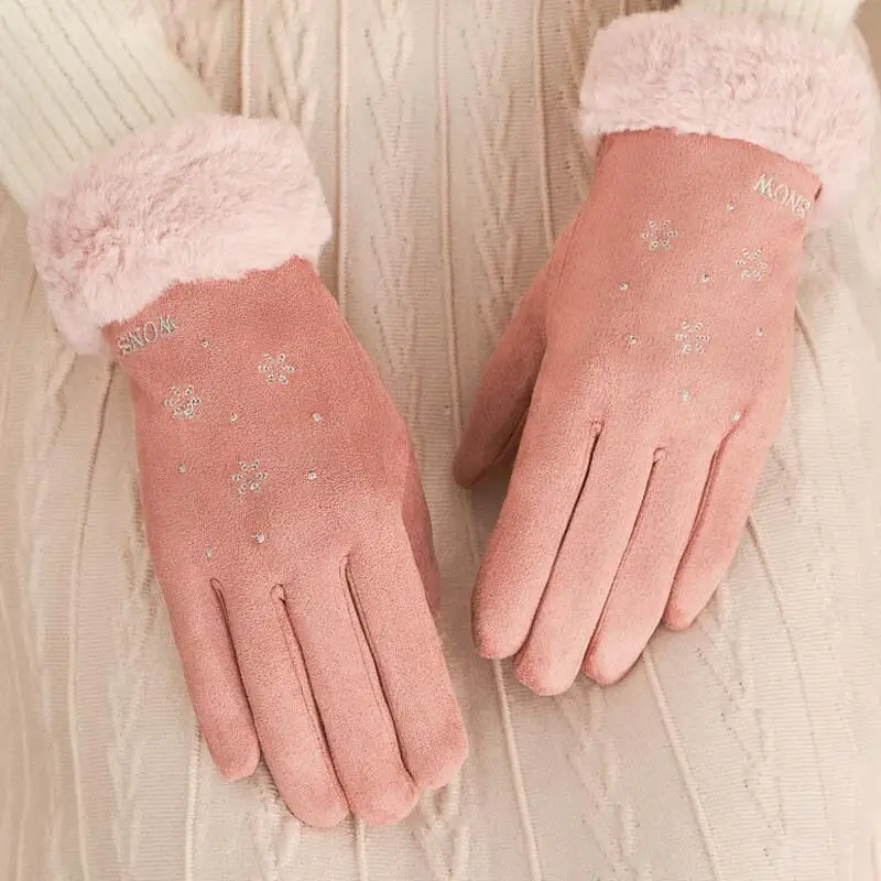 

Mintiml Women Warming Hand Winter Gloves Suede Warm Split Finger Gloves Outdoor Sport Driving Buckle Design Touch Screen Mittens