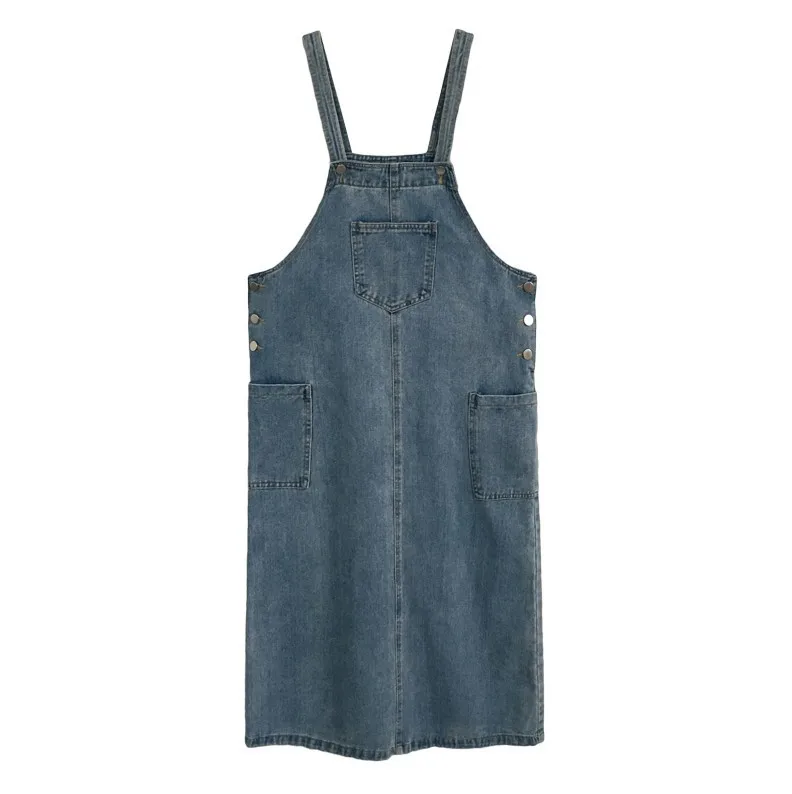

Fashion With Denim Strap Dress Women 2021 Chic All-Match Loose Washed 2021 Spring Summer Vintage Sundresses Cute Pockets