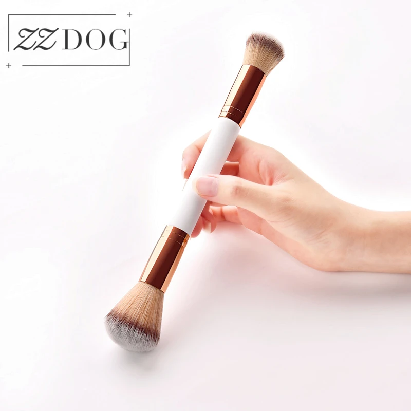 

ZZDOG 1Pcs Cosmetics Tools Double Ended Powder Blusher Blending Foundation Makeup Brush Multifunctional Long Wooden Handle Tool