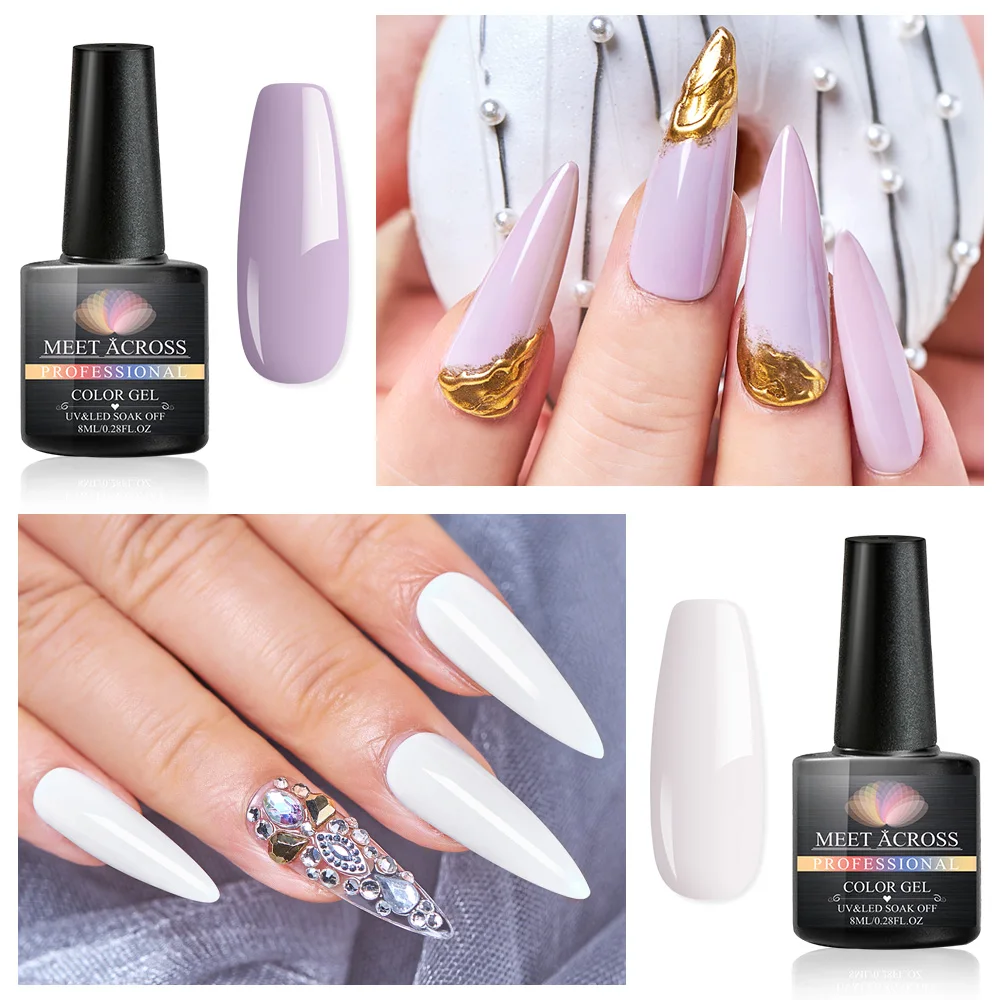 MEET ACROSS 6pcs Pure Gel Polish Set Sping UV Vernish Semi Permanent Base Top Coat 8ML Soak Off Varnish Nail Art Lak Nails | Красота и