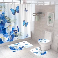 3d butterfly shower curtains set color waterproof fabric bathroom curtain anti skid rugs toilet lid cover bath mat dropshipping