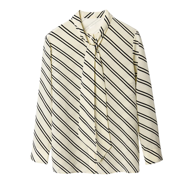 Женская блузка в полоску с длинным рукавом и отложным воротником | одежда