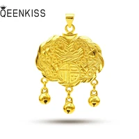 qeenkiss pt540 fine jewelry wholesale fashion woman girl birthday wedding gift blessing lock 24kt gold pendant charm no chain