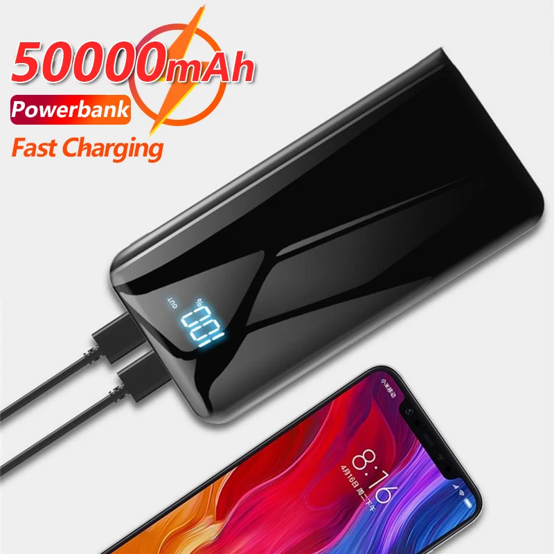 50000mah power bank portable charger external battery digital display one way fast charge poverbank for xiaomi samsung iphone free global shipping
