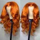 Имбирный Оранжевый плотность 180% 26 дюймов длинные волнистые синтетические парики на сетке спереди парик для чернокожих женщин ежедневный Косплей термостойкий