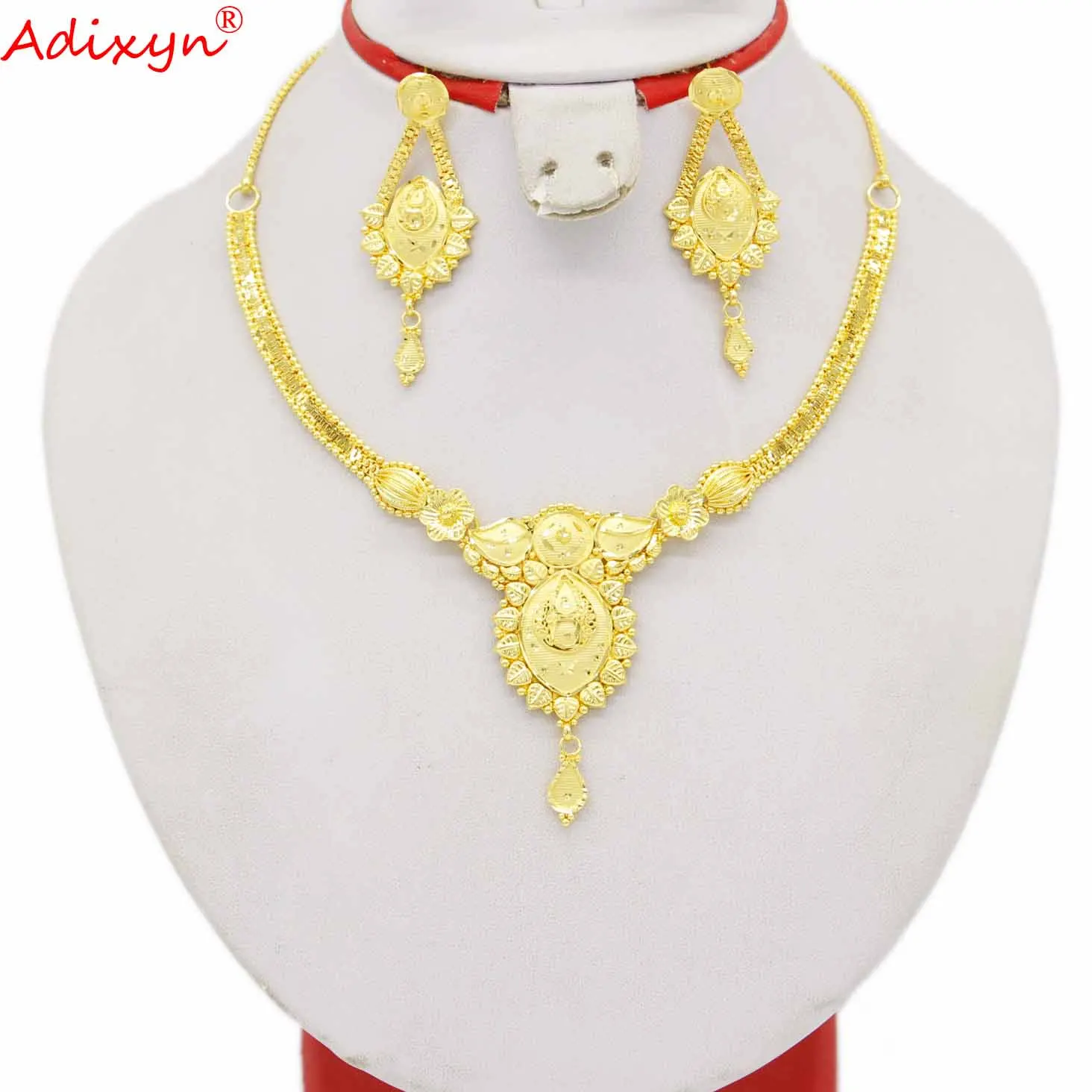 Adixyn Dubai 24K Gold Color/Copper Wedding Bride Jewelry sets Tassel Necklace/Earrings Eritrea/African/Ethiopian Jewelry N070113