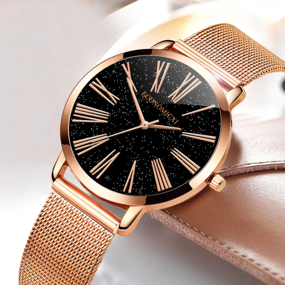 

Rose Gold Women Watches Ladies Simple Alloy Band Starry Quartz Wrist Watch Casual Female Clock reloj mujer Gift /d
