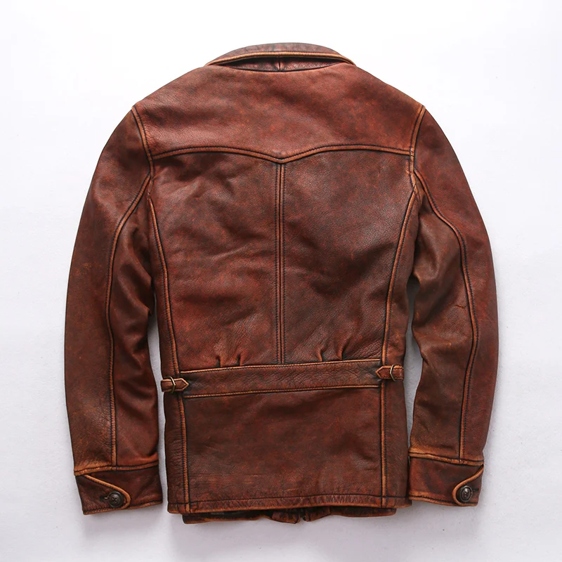 

real Men's Vintage leather jacket with pockets 1920 newsboy style leather jacket men brown limited edition cow leather coat male